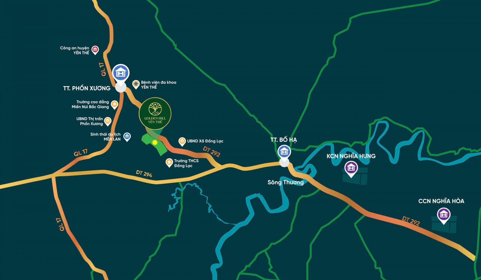 Vị trí dự án Yên Thế Golden Hill